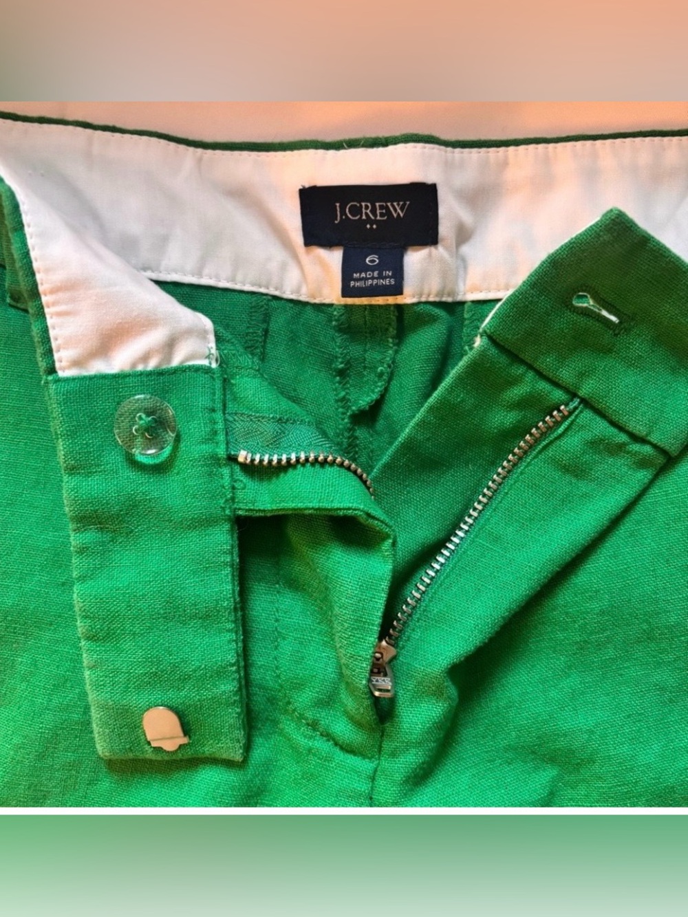 J.Crew Emerald Scalloped Linen Shorts | Citrus Club Collection - Picture 6 of 9